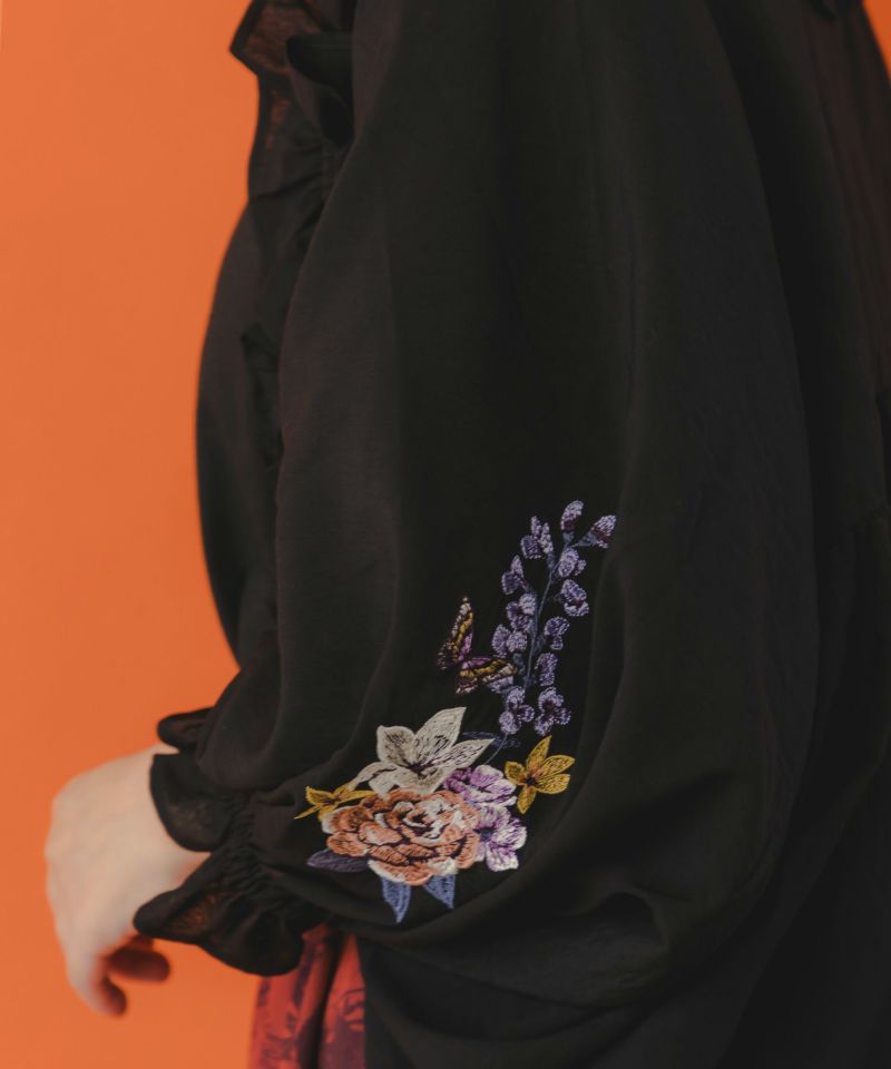 花蝶刺繍 フリルボレロカーディガン-8