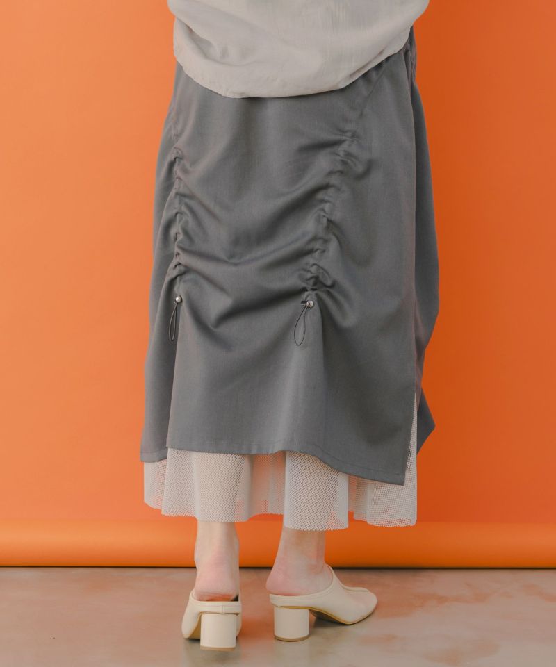 蝶柄プリント メッシュ切替ドロストスカート-7