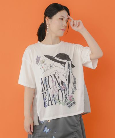 551233：女性とコスメプリント 異素材切替プルオーバー