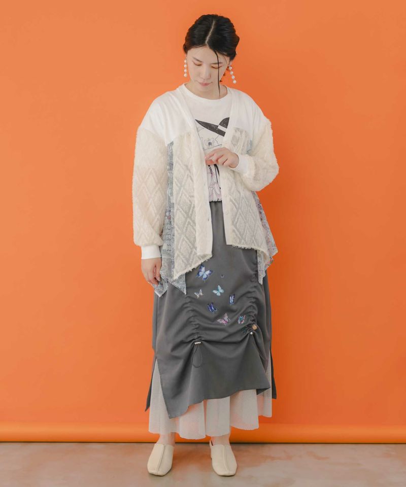 パッチワーク柄シフォン切替カーディガン-2