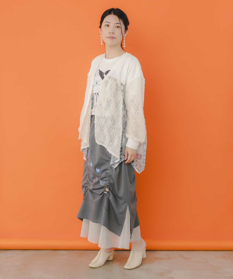 パッチワーク柄シフォン切替カーディガン-4