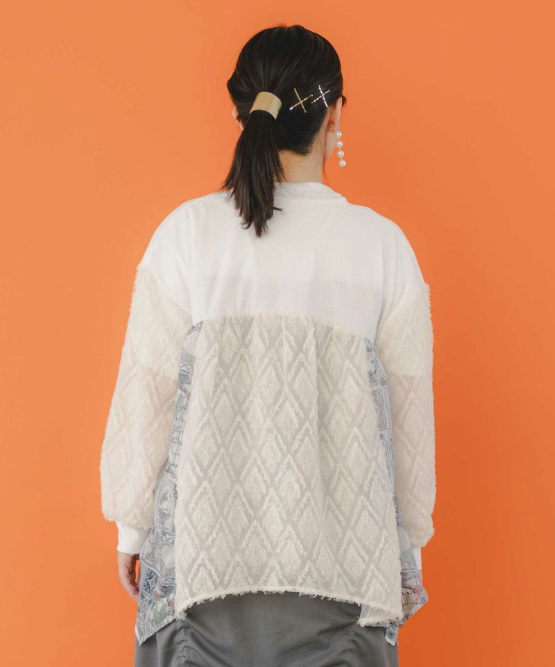 パッチワーク柄シフォン切替カーディガン-5