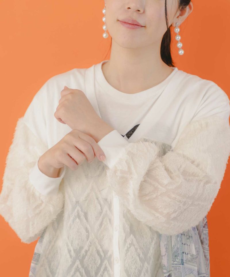 パッチワーク柄シフォン切替カーディガン-6