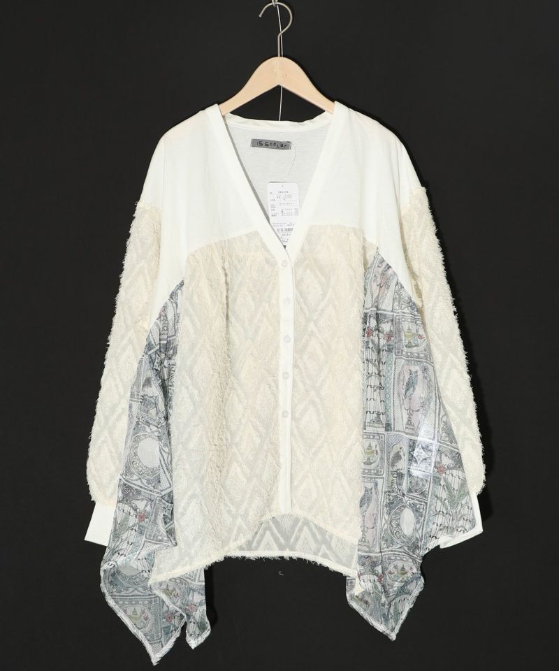 パッチワーク柄シフォン切替カーディガン-9