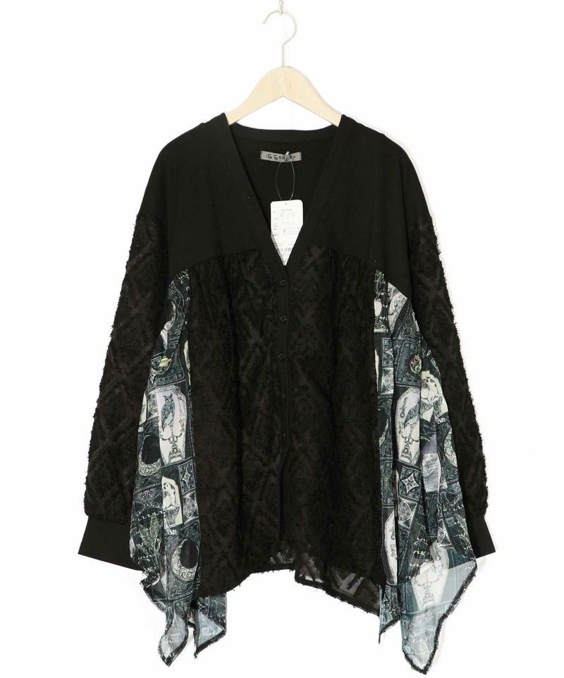 パッチワーク柄シフォン切替カーディガン-12