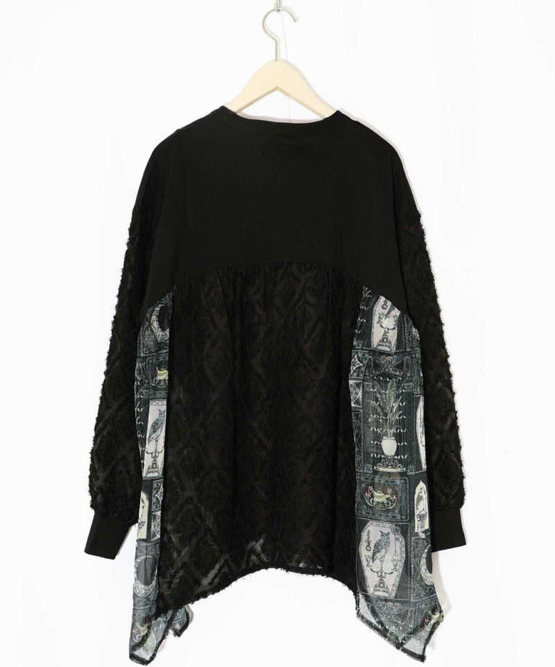 パッチワーク柄シフォン切替カーディガン-13