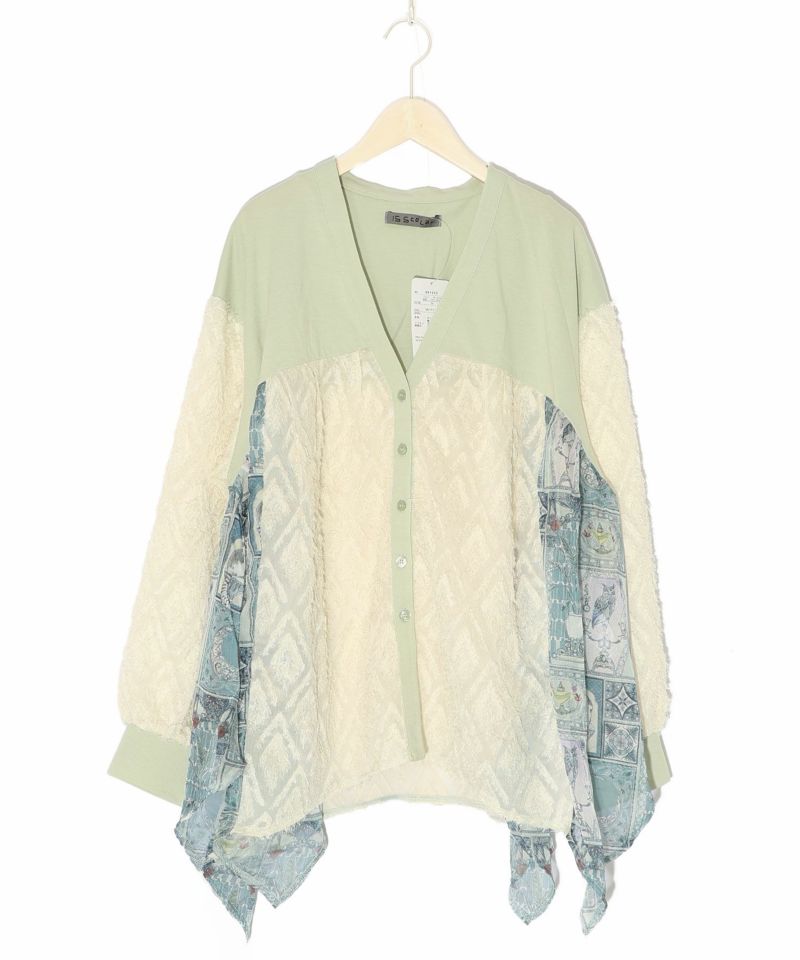 パッチワーク柄シフォン切替カーディガン-15