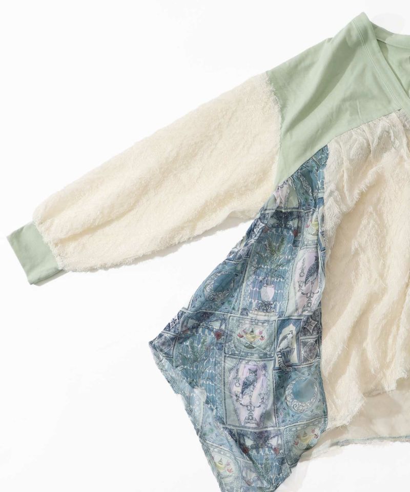 パッチワーク柄シフォン切替カーディガン-19