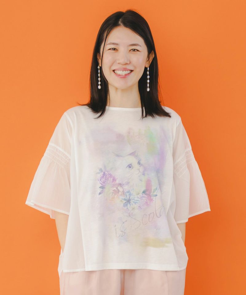 ネコ柄シアー切替プルオーバー-1