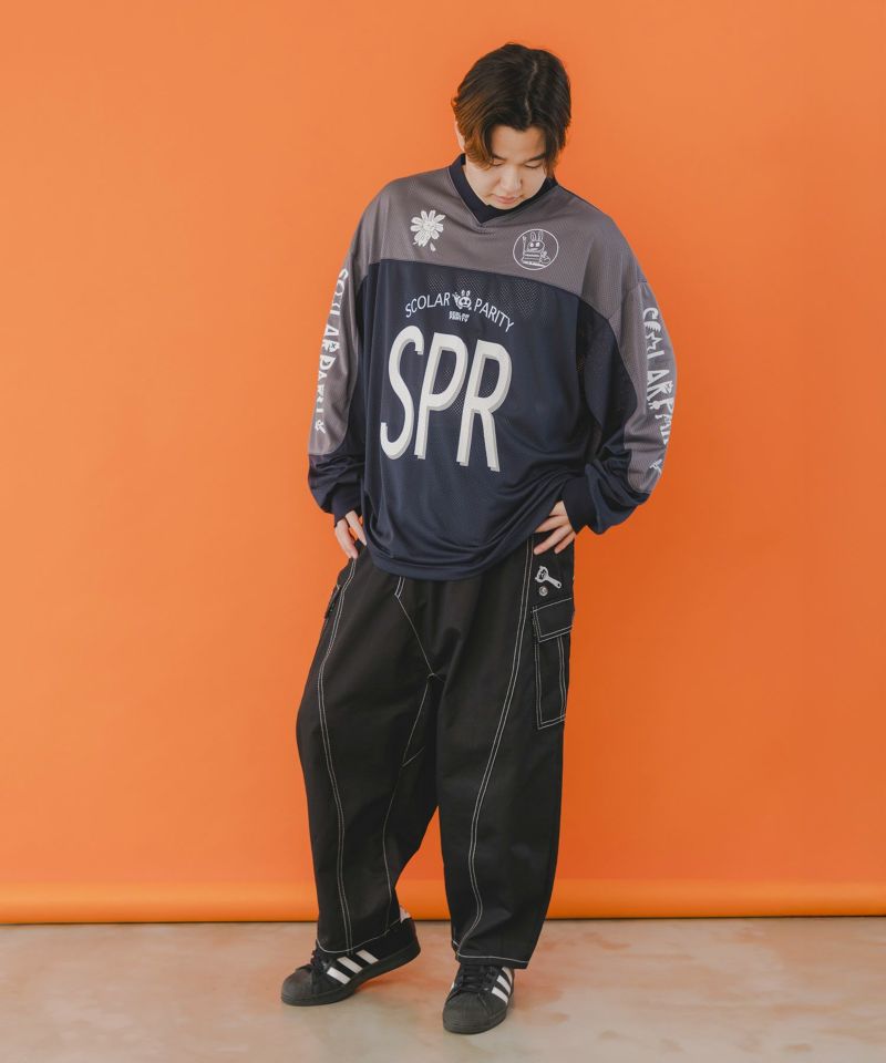SPRロゴ柄メッシュ切替ロングスリーブTシャツ-2
