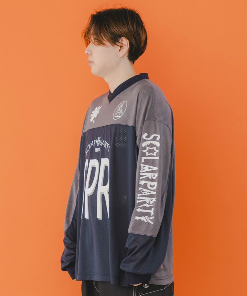 SPRロゴ柄メッシュ切替ロングスリーブTシャツ-3