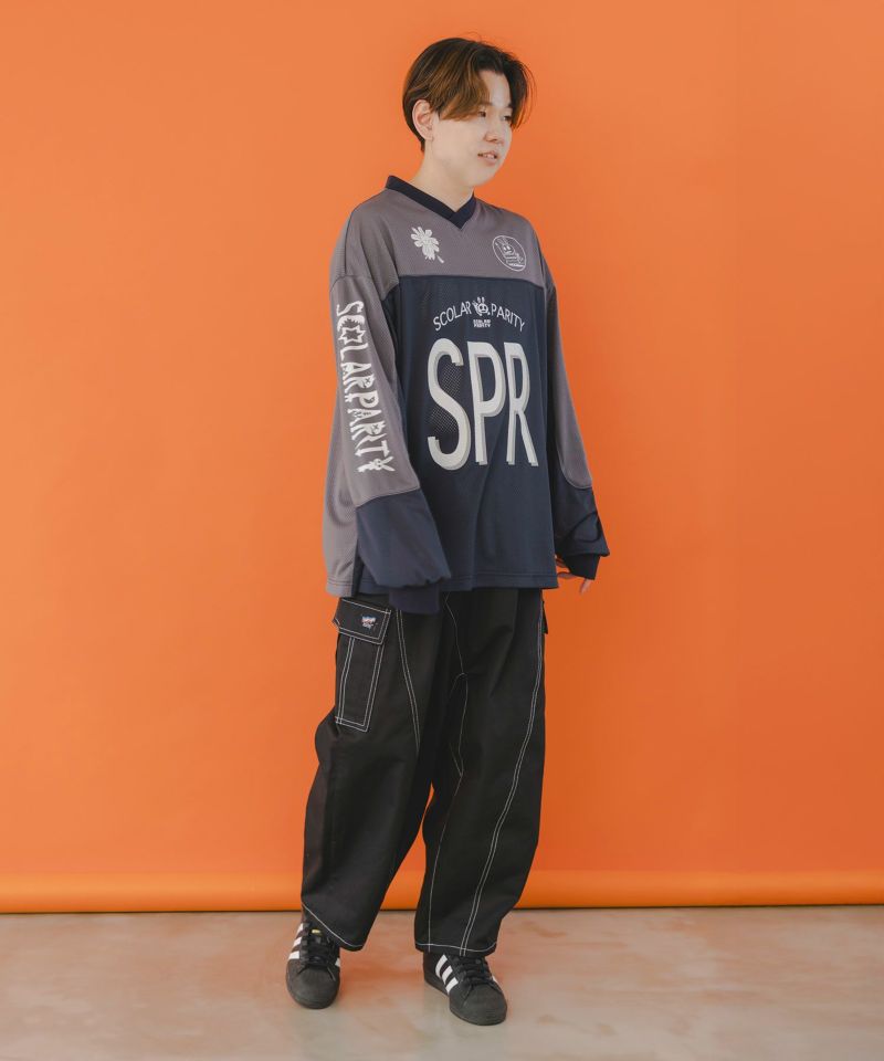 SPRロゴ柄メッシュ切替ロングスリーブTシャツ-4