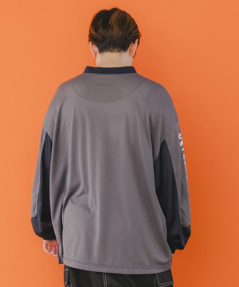 SPRロゴ柄メッシュ切替ロングスリーブTシャツ-5