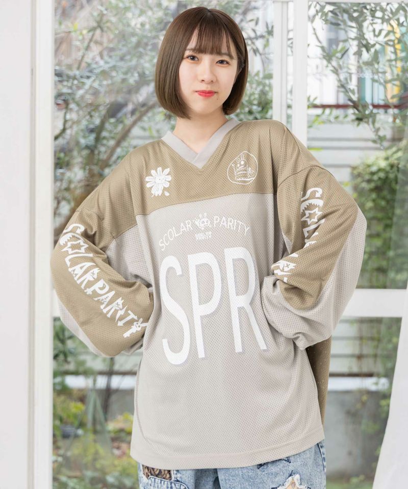 SPRロゴ柄メッシュ切替ロングスリーブTシャツ-13