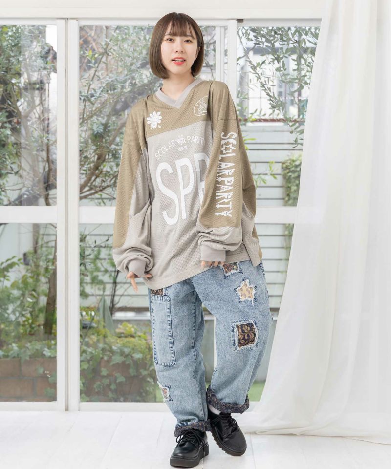 SPRロゴ柄メッシュ切替ロングスリーブTシャツ-14
