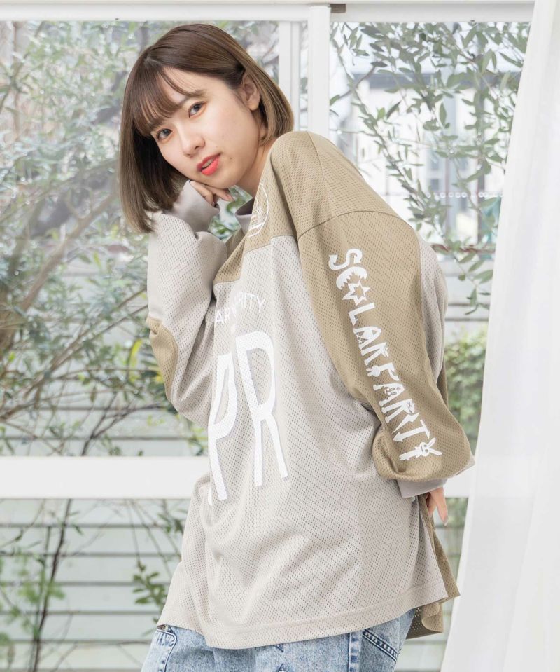 SPRロゴ柄メッシュ切替ロングスリーブTシャツ-15