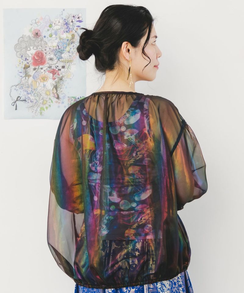 花・コラージュ・クラゲ柄 3柄展開カップ付きタンク-5