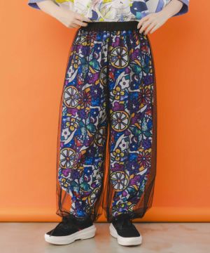 アート花柄・フルーツ柄 2柄展開チュール重ねパンツ-1