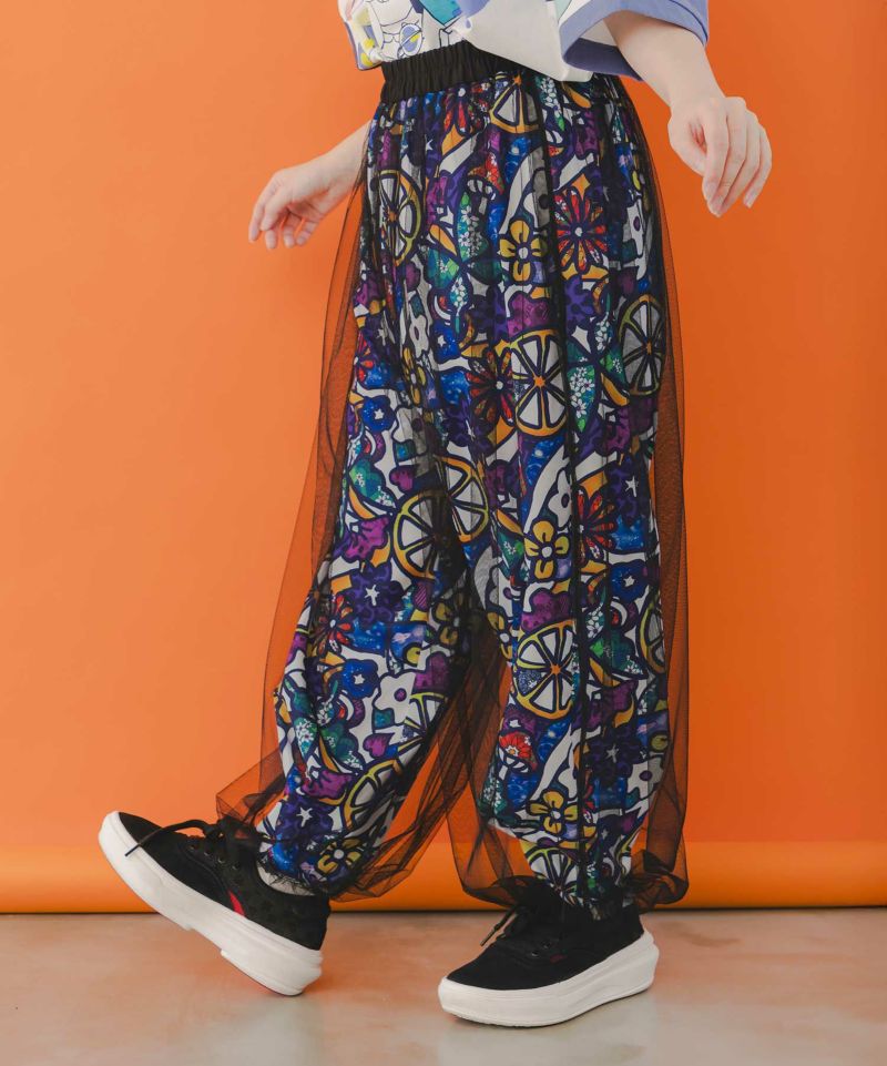 アート花柄・フルーツ柄 2柄展開チュール重ねパンツ-3