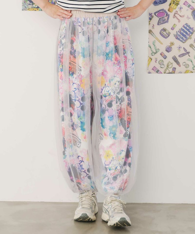 アート花柄・フルーツ柄 2柄展開チュール重ねパンツ-12
