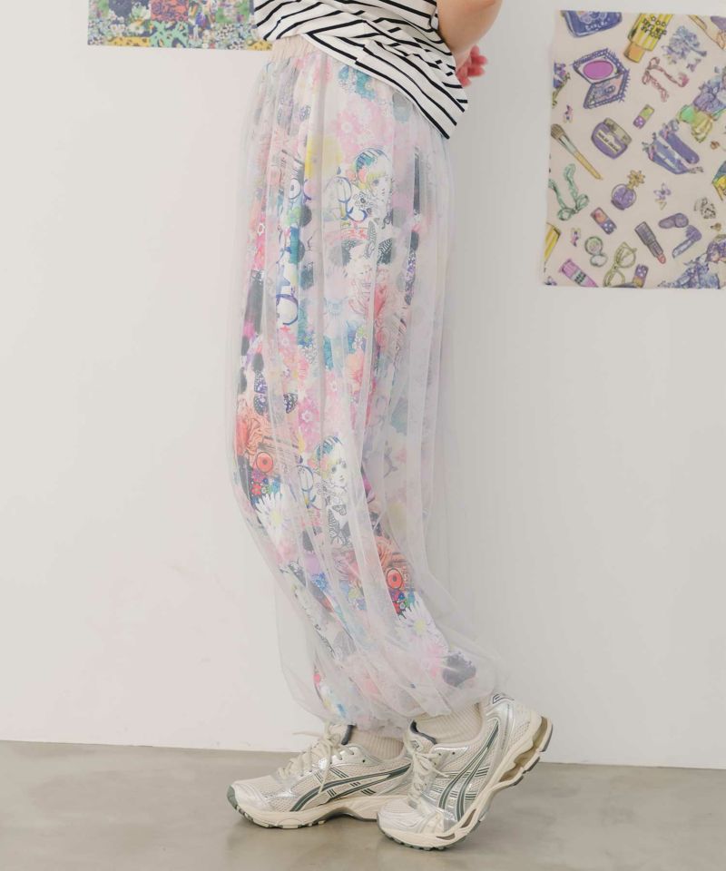 アート花柄・フルーツ柄 2柄展開チュール重ねパンツ-14