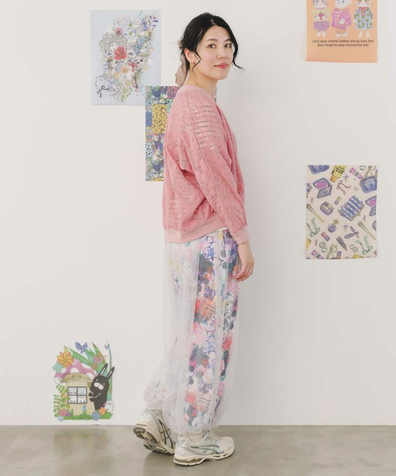 アート花柄・フルーツ柄 2柄展開チュール重ねパンツ-15