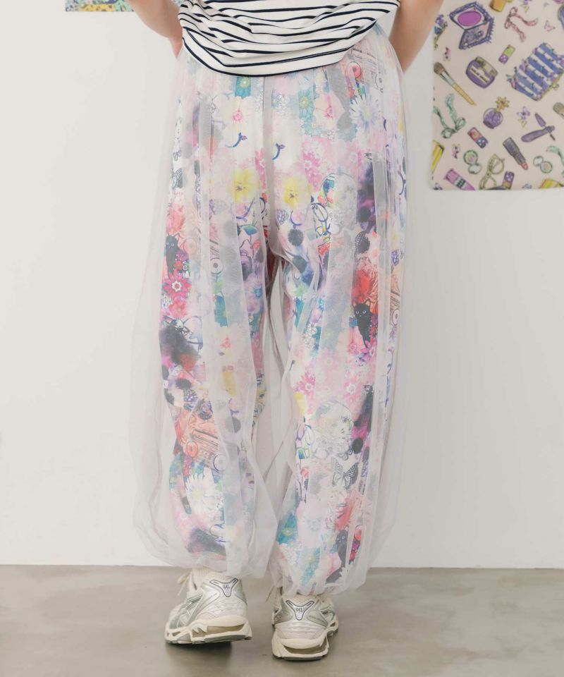 アート花柄・フルーツ柄 2柄展開チュール重ねパンツ-16