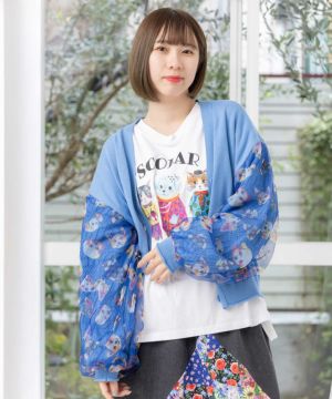 ワンちゃん柄チュール切替カーディガン-1