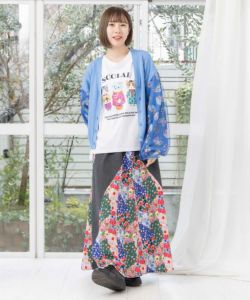スカラー ScoLar 蝶柄チュール切替カーディガン （ベージュ） スカラー ScoLar 蝶柄チュール切替カーディガン （ベージュ