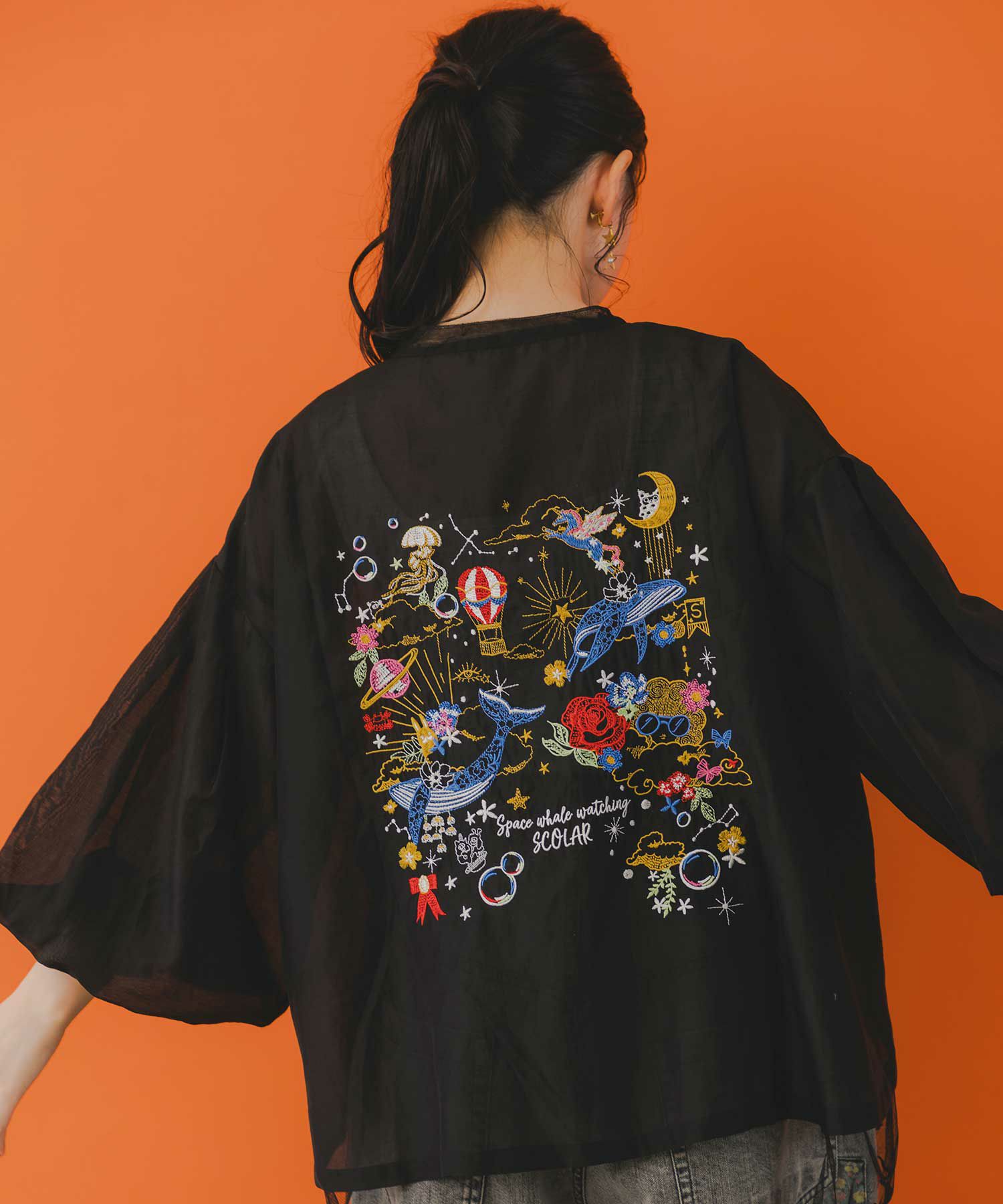 イズスカラーisscolar 553235：キツネと花刺繍 チュール重ねブルゾン iS ScoLar ブルゾン is イズ スカラー 553235 キツネと花刺繍