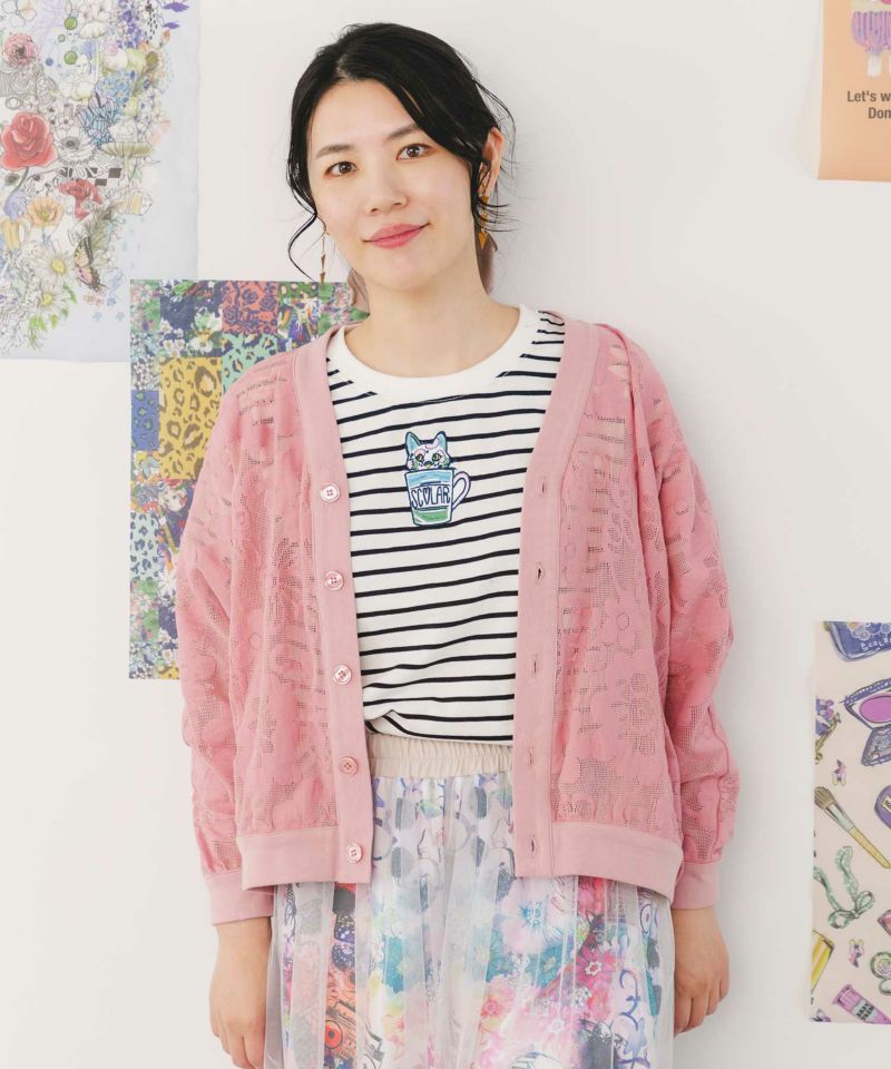 ScoLar - Scolar 花ジャガードコットンレースカーディガン 151668：花ジャガードコットンレースカーディガンの通販-ScoLar