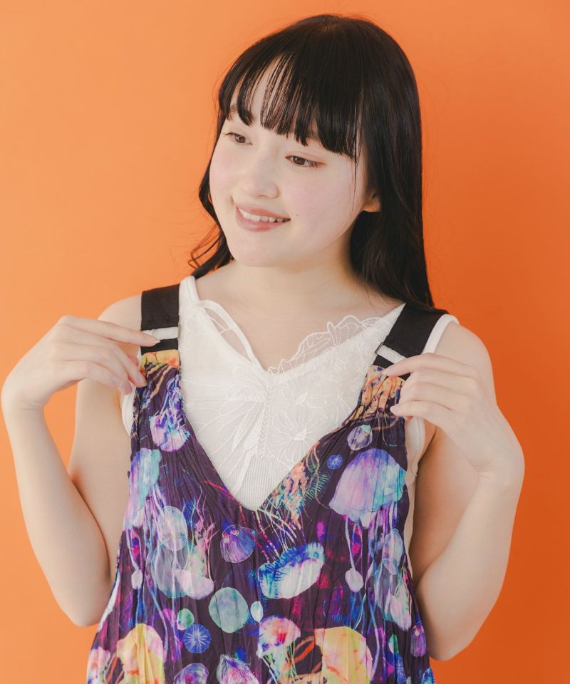 蝶花レース貼り付け 前後着用2WAYタンクトップ-1