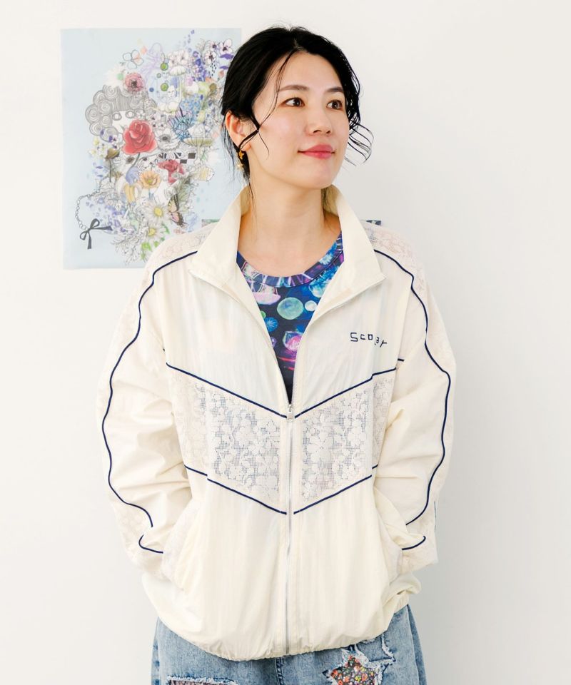 スカラー刺繍レース切替ブルゾン-1