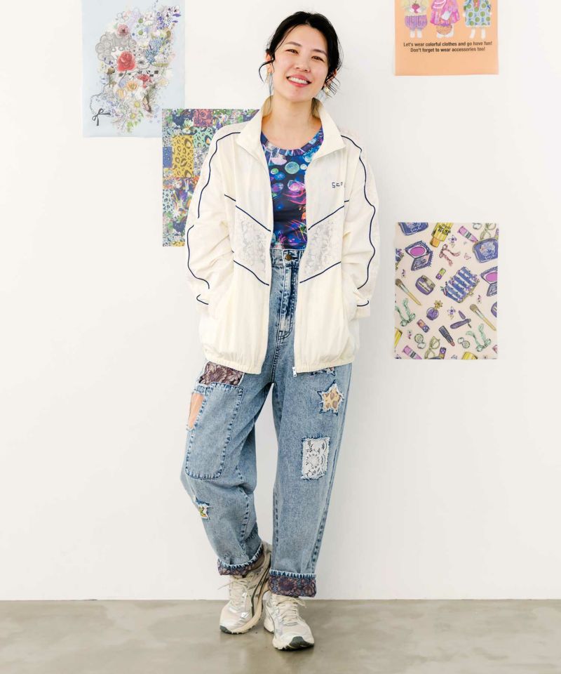 スカラー刺繍レース切替ブルゾン-2