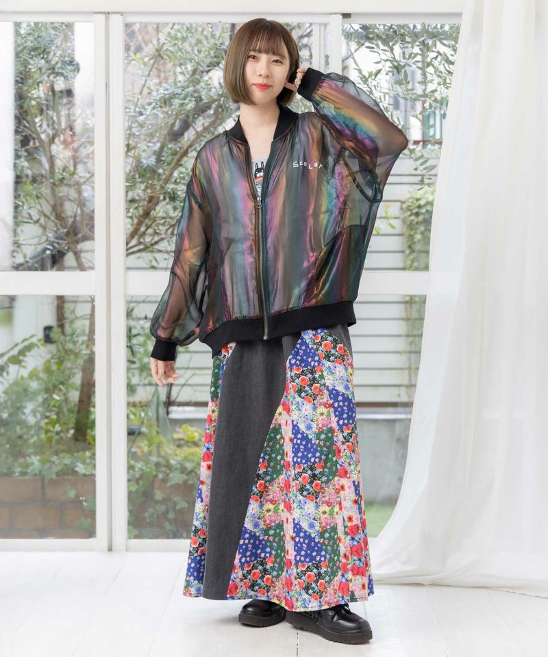 最大15%OFFクーポン 151662：ネコ柄箔プリント オーロラシフォンブルゾンの通販-ScoLar ジャケット・アウター