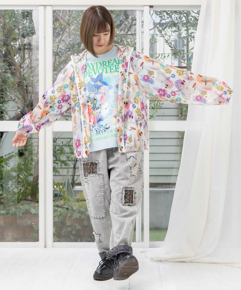ScoLar - Scolar ワンちゃん・アート花柄 2柄展開シアーパーカー 151659：ワンちゃん・アート花柄 2柄展開シアーパーカーの通販