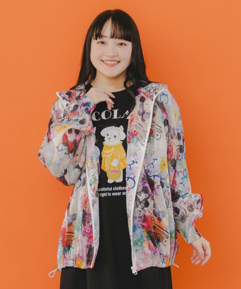 ワンちゃん・アート花柄 2柄展開シアーパーカー-15