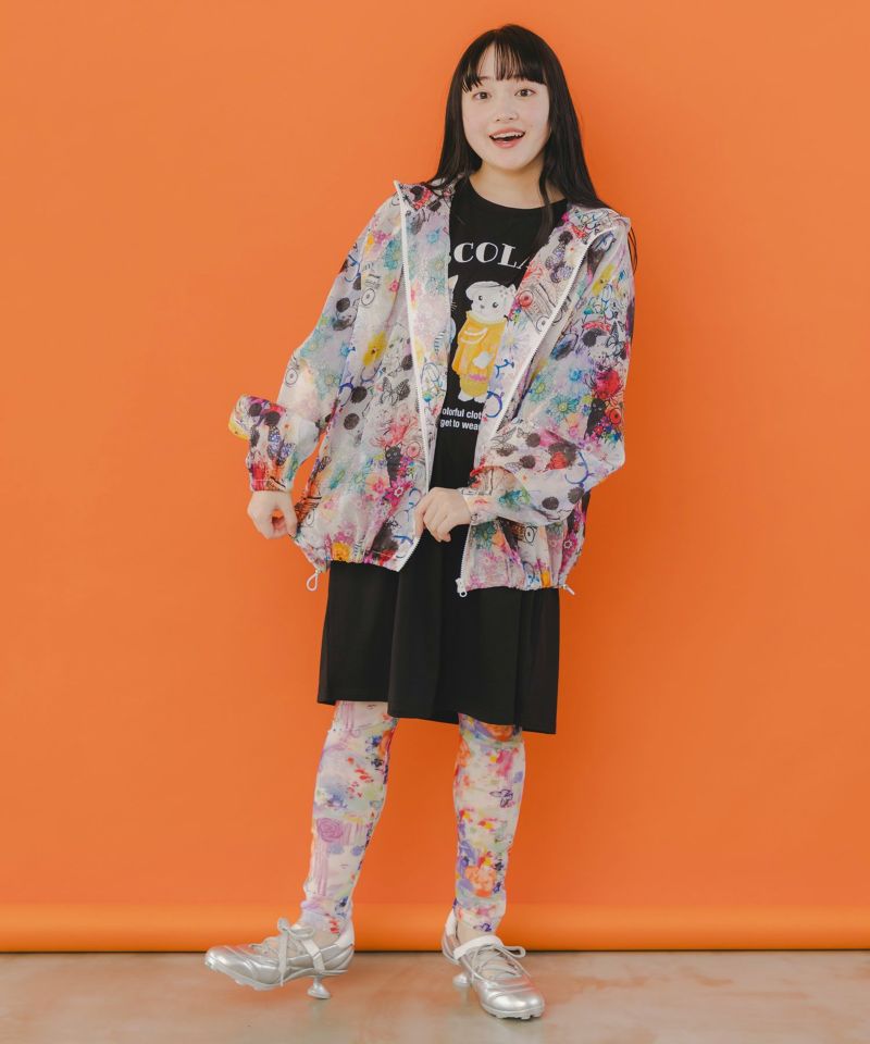 ワンちゃん・アート花柄 2柄展開シアーパーカー-16