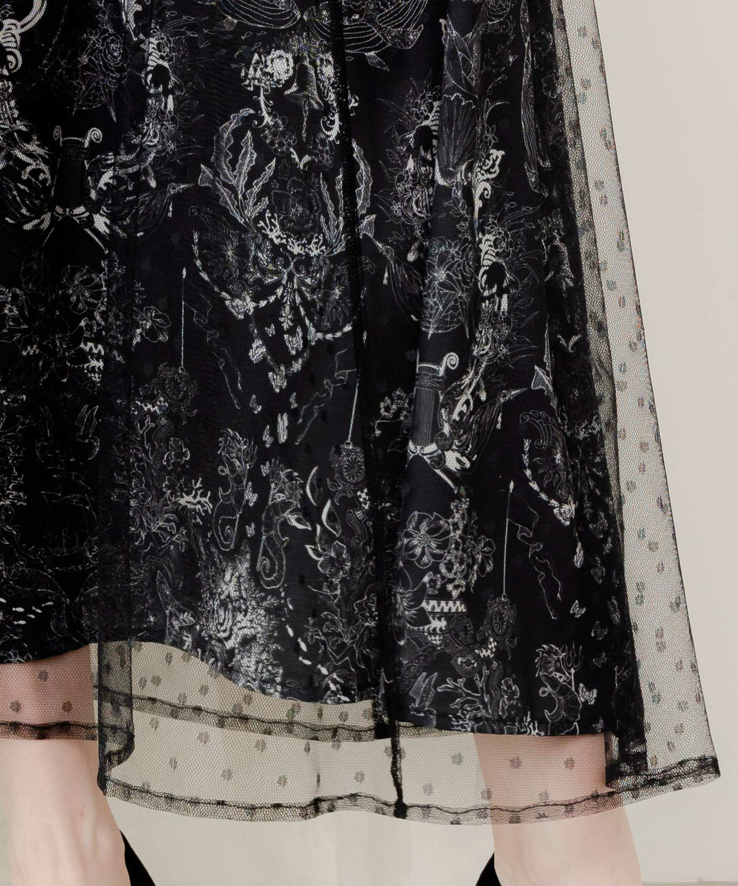 552219：海柄ドットチュール重ねワンピースの通販-ScoLar 