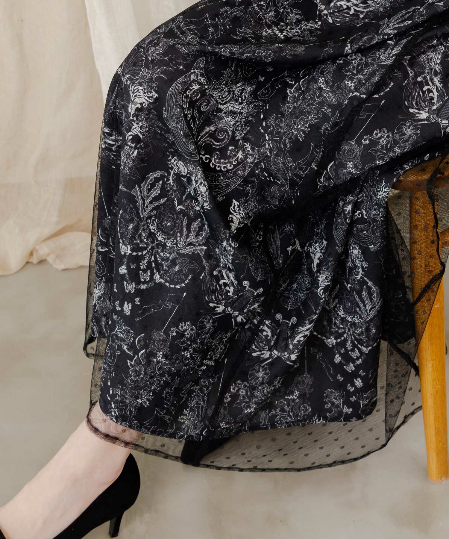 552219：海柄ドットチュール重ねワンピースの通販-ScoLar 