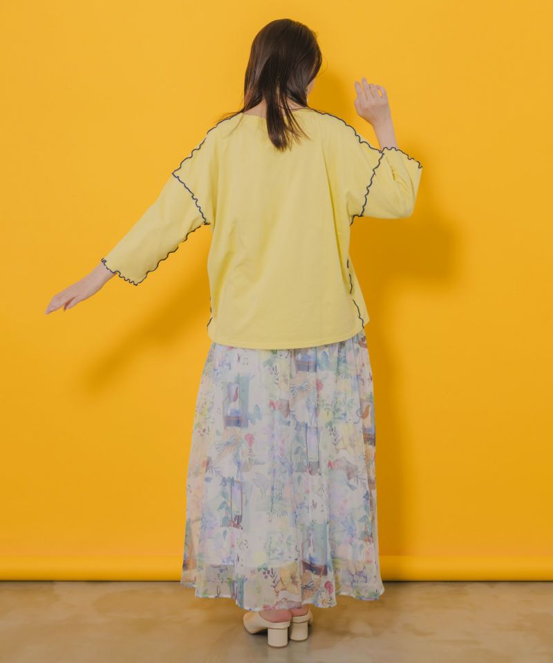 ネコ撫でプリント メローステッチTシャツ-7