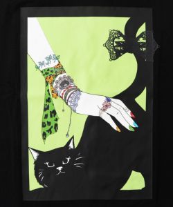 ネコ撫でプリント メローステッチTシャツ-12