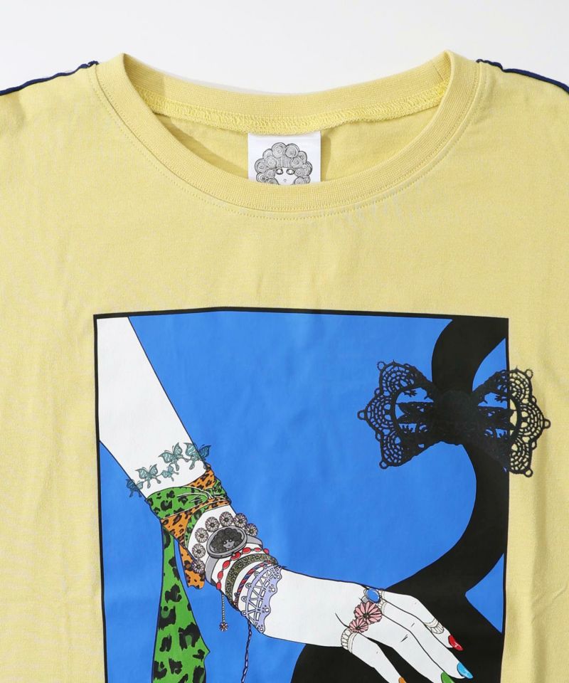 ネコ撫でプリント メローステッチTシャツ-17