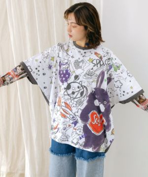 ラビルとフクミンらくがき風 バイカラーチュニック-7