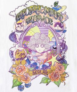 スカラーちゃん×宇宙ネコ柄 レース叩き付けTシャツ-11