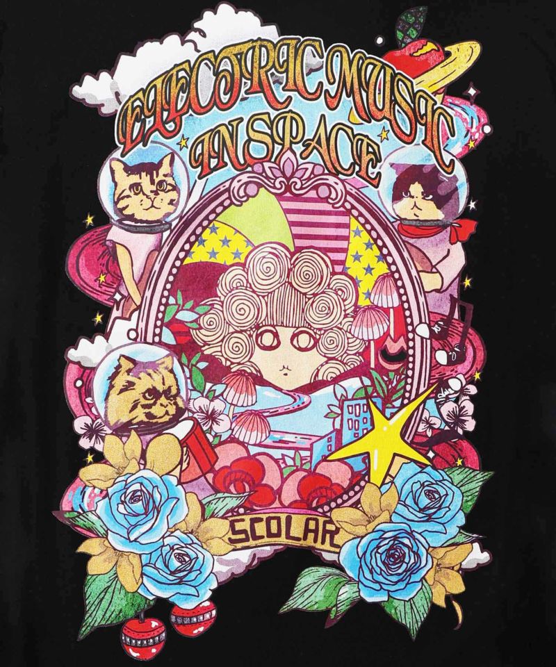 スカラーちゃん×宇宙ネコ柄 レース叩き付けTシャツ-13