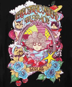 スカラーちゃん×宇宙ネコ柄 レース叩き付けTシャツ-13
