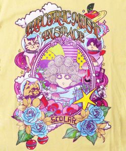 スカラーちゃん×宇宙ネコ柄 レース叩き付けTシャツ-15