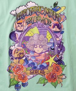 スカラーちゃん×宇宙ネコ柄 レース叩き付けTシャツ-17
