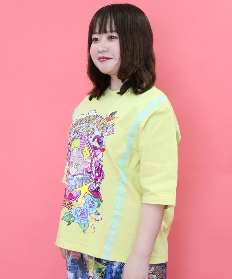 スカラーちゃん×宇宙ネコ柄 レース叩き付けTシャツ-21